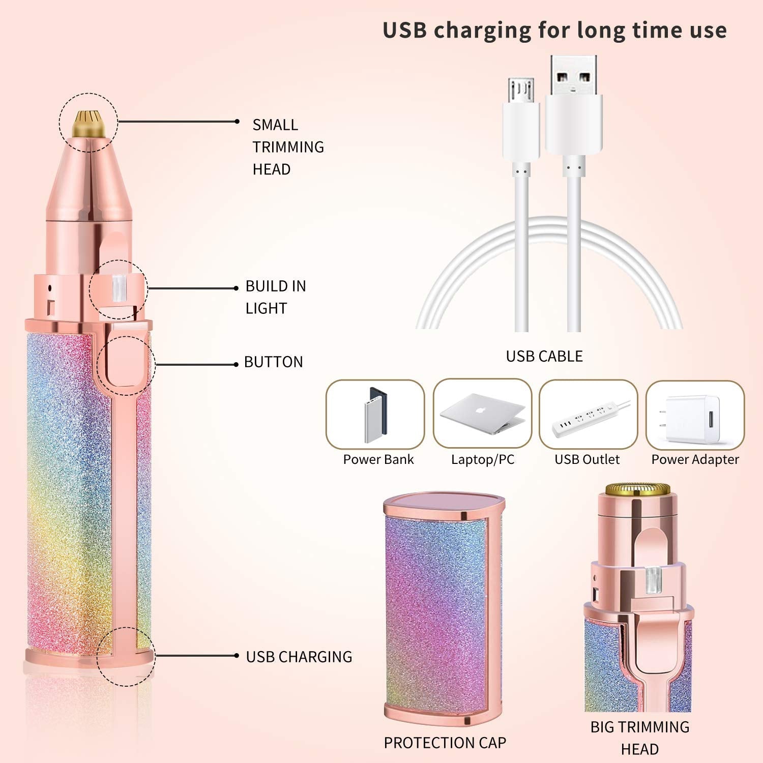 2 in 1 Eyebrow Trimmer & Facial Hair Remover | Rechargeable | Imported