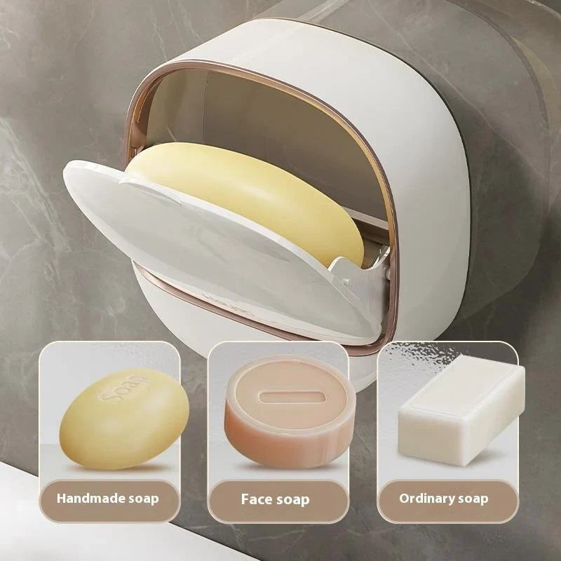 Soap Holder 3pcs Set with Lid Drain Bathroom Soap Dish No Drill Soap Box Organizer