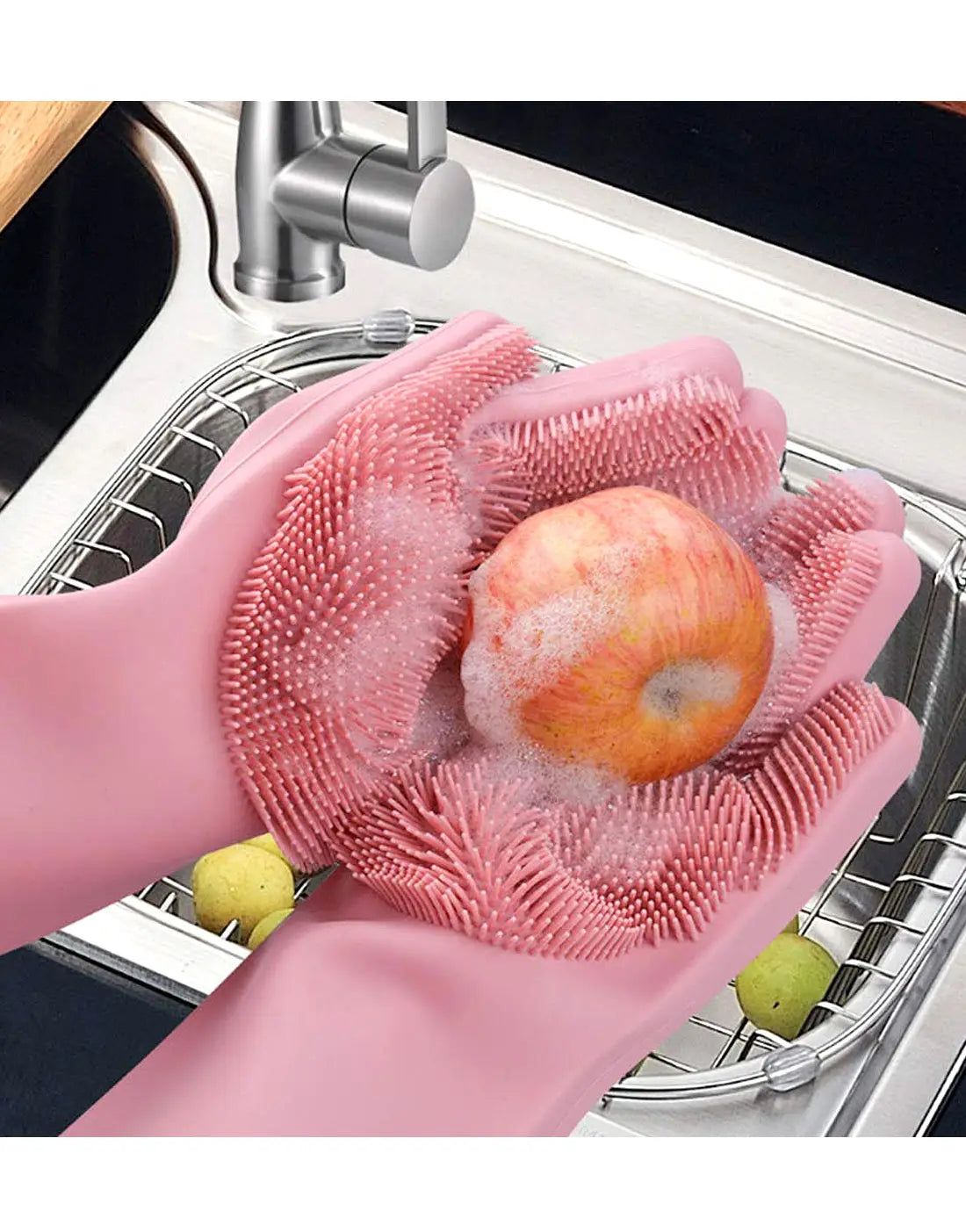 Pair of Silicone Kitchen Dish Washing Gloves