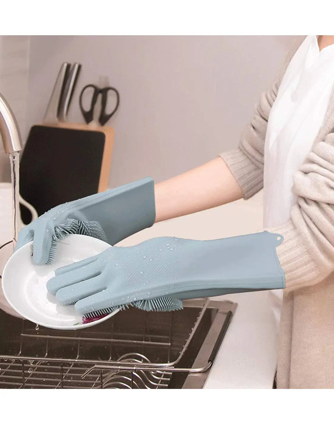 Pair of Silicone Kitchen Dish Washing Gloves
