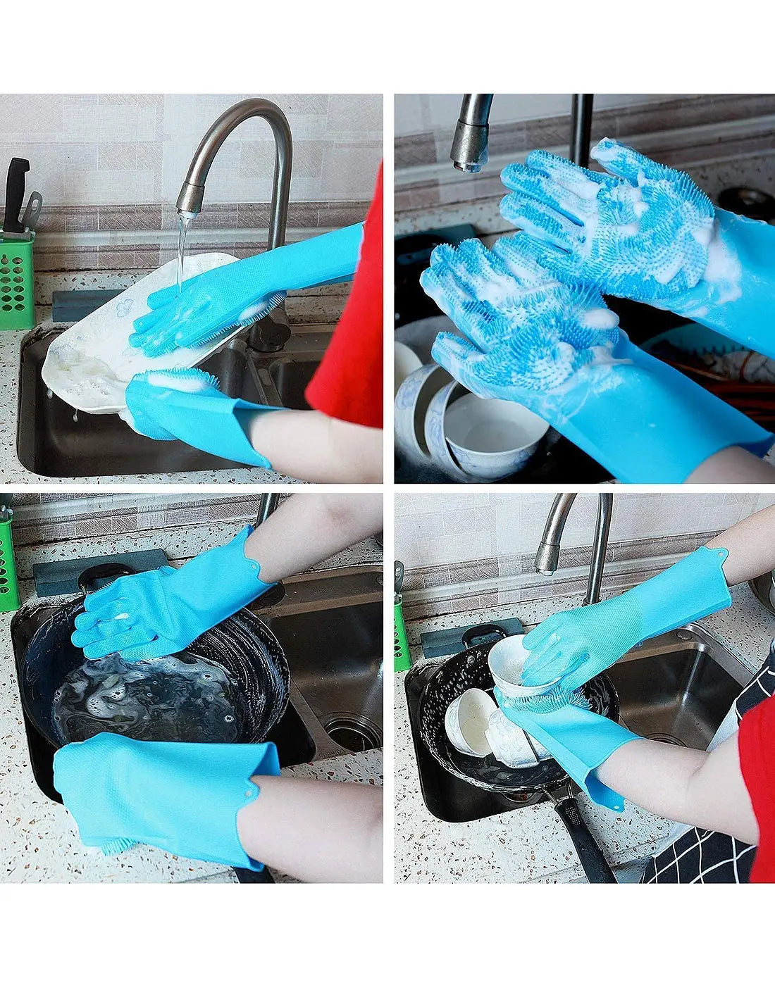Pair of Silicone Kitchen Dish Washing Gloves