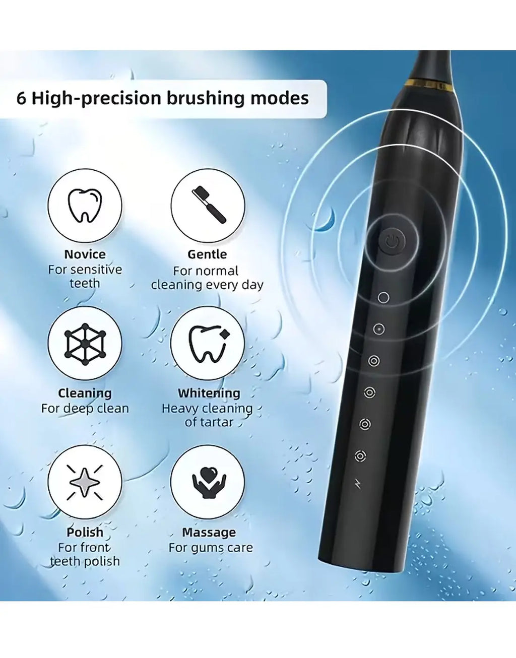 Rechargeable X-3 Sonic Electric Toothbrush with 4 Detachable Bristles