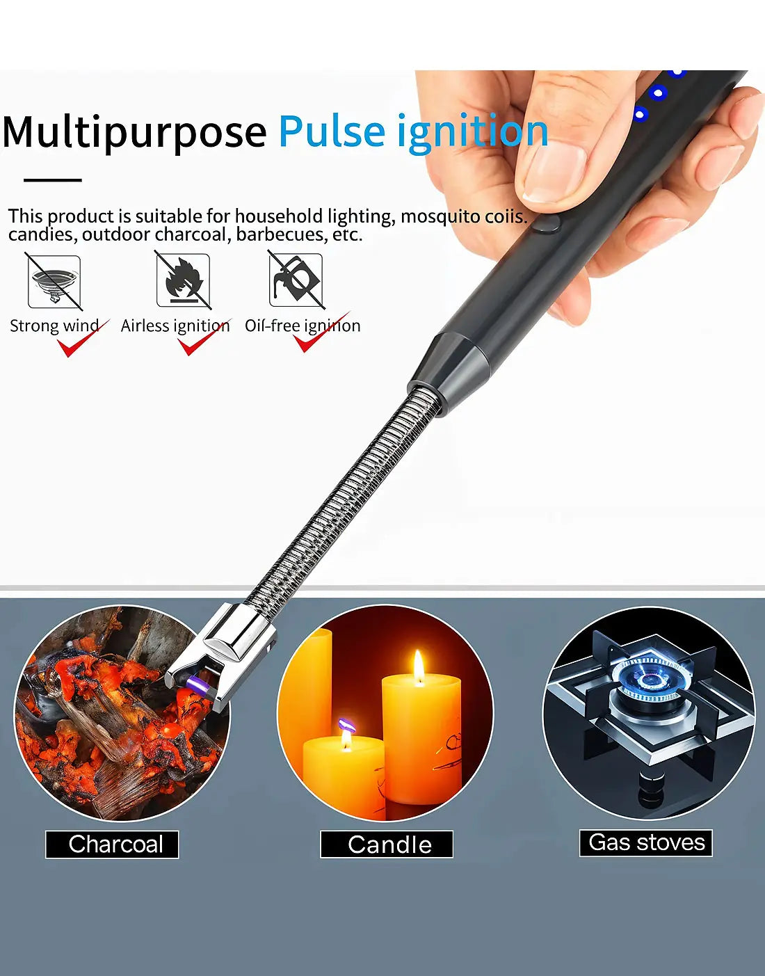 USB Rechargeable Electric Kitchen Lighter for Gas Stove & Outdoor BBQ Grilling