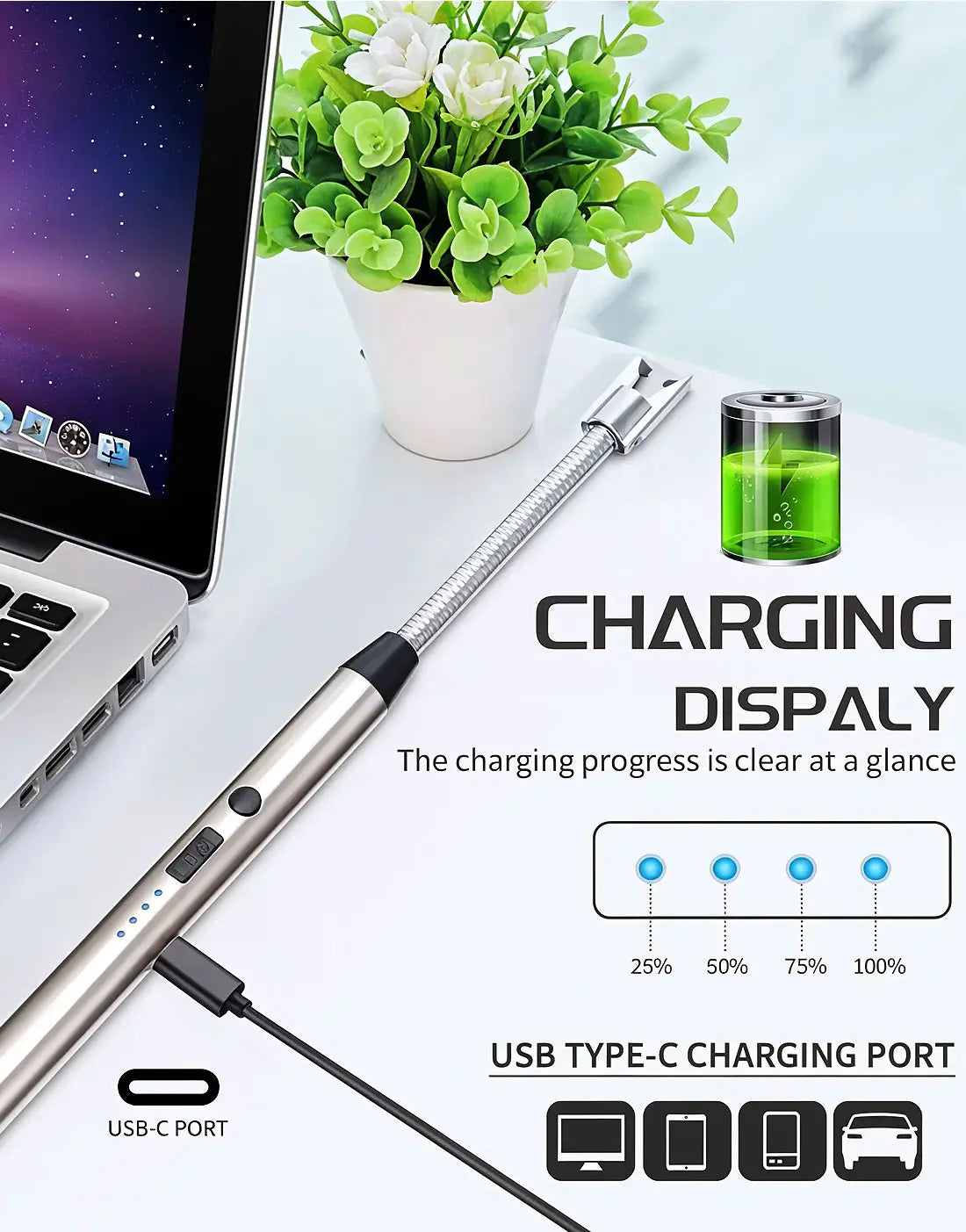 USB Rechargeable Electric Kitchen Lighter for Gas Stove & Outdoor BBQ Grilling