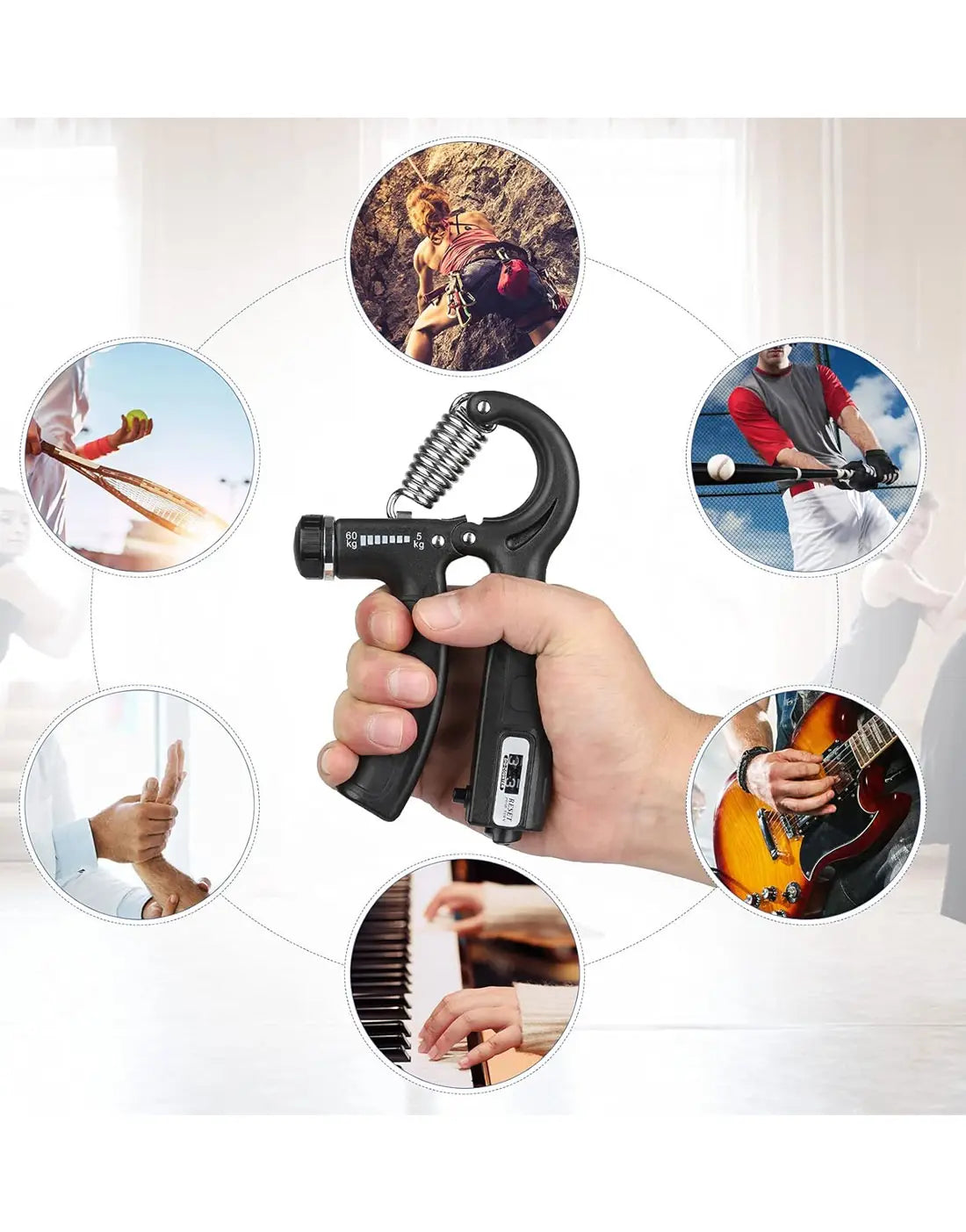 Adjustable 5–60kg Hand Grip Strengthener with Counter for Exercise & Training