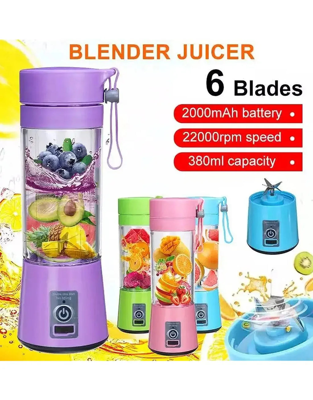 USB Rechargeable Portable Mini Blender Juicer 380ml for Smoothies, Shakes & Travel