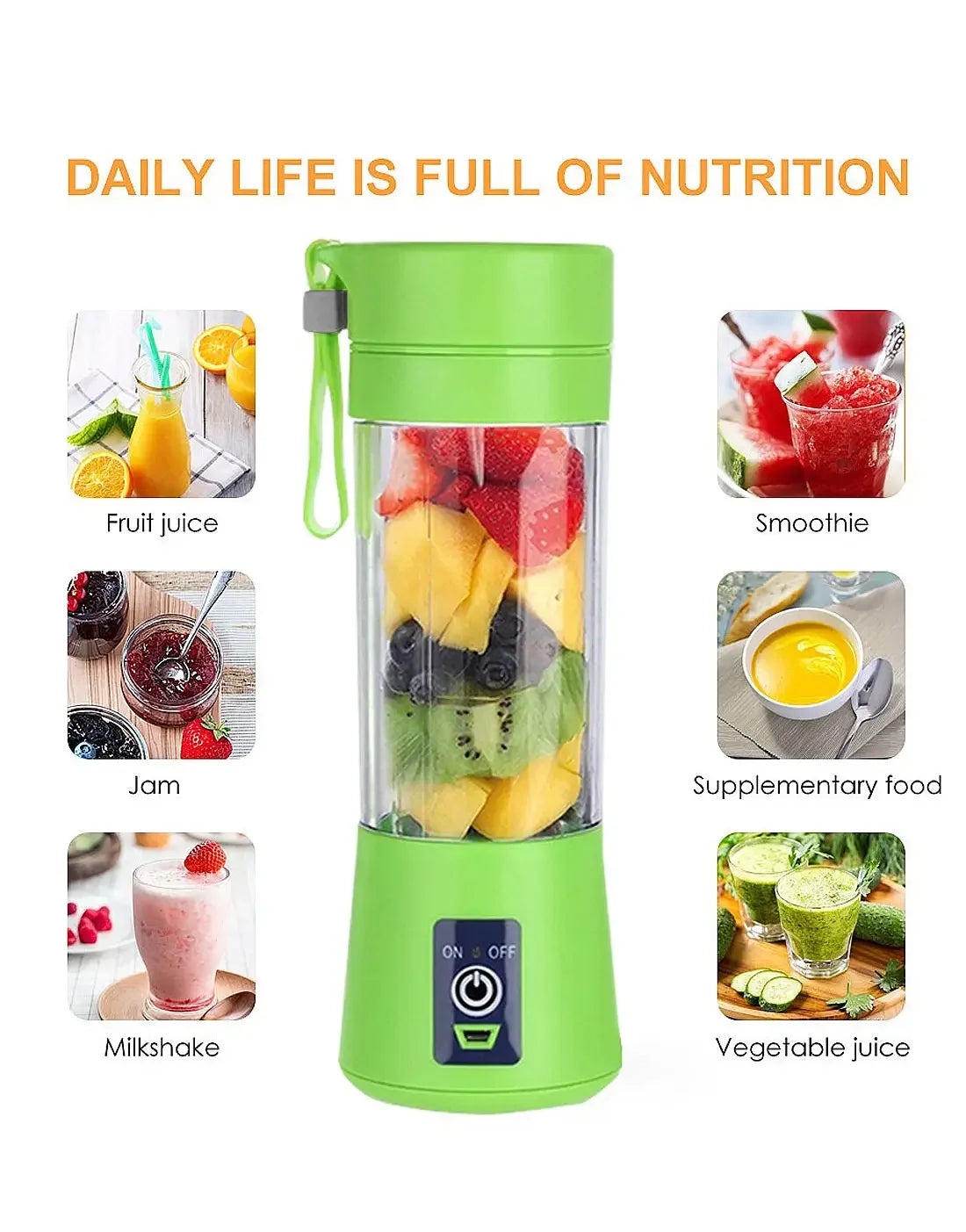 USB Rechargeable Portable Mini Blender Juicer 380ml for Smoothies, Shakes & Travel