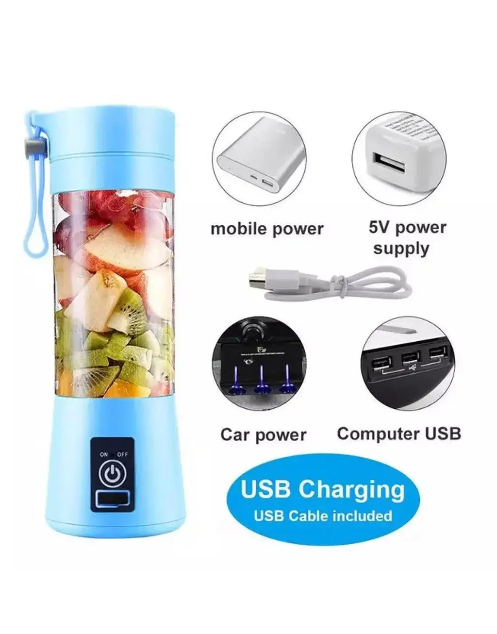 USB Rechargeable Portable Mini Blender Juicer 380ml for Smoothies, Shakes & Travel