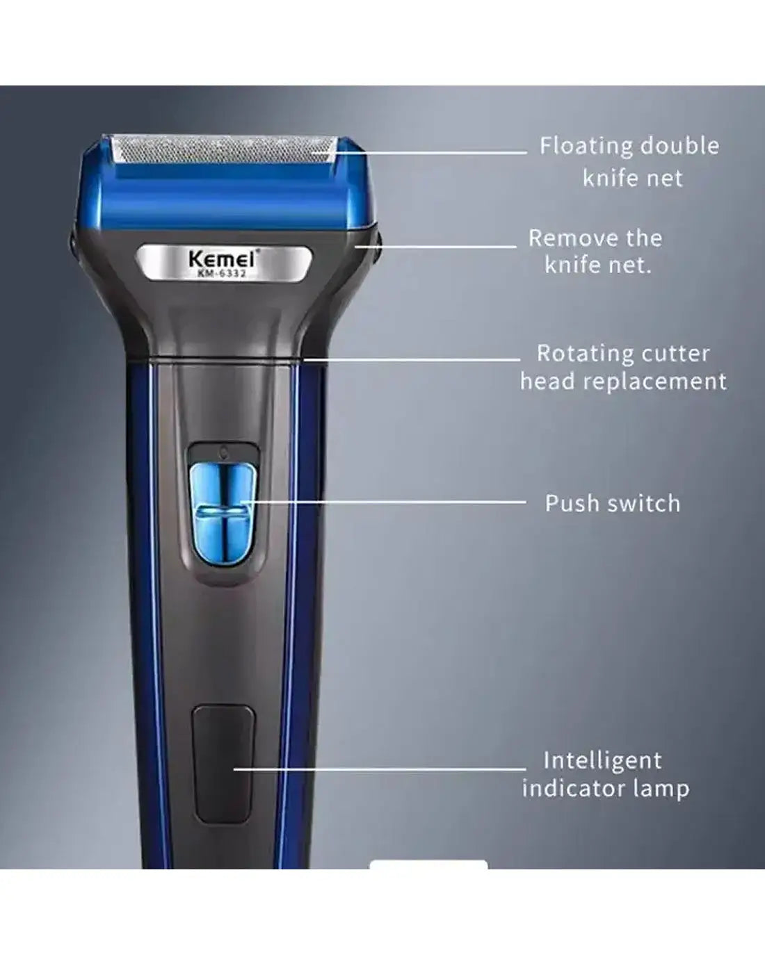 Kemei KM-6332 3-in-1 Grooming Kit - Rechargeable Trimmer for Beard, Hair & Nose Trimming