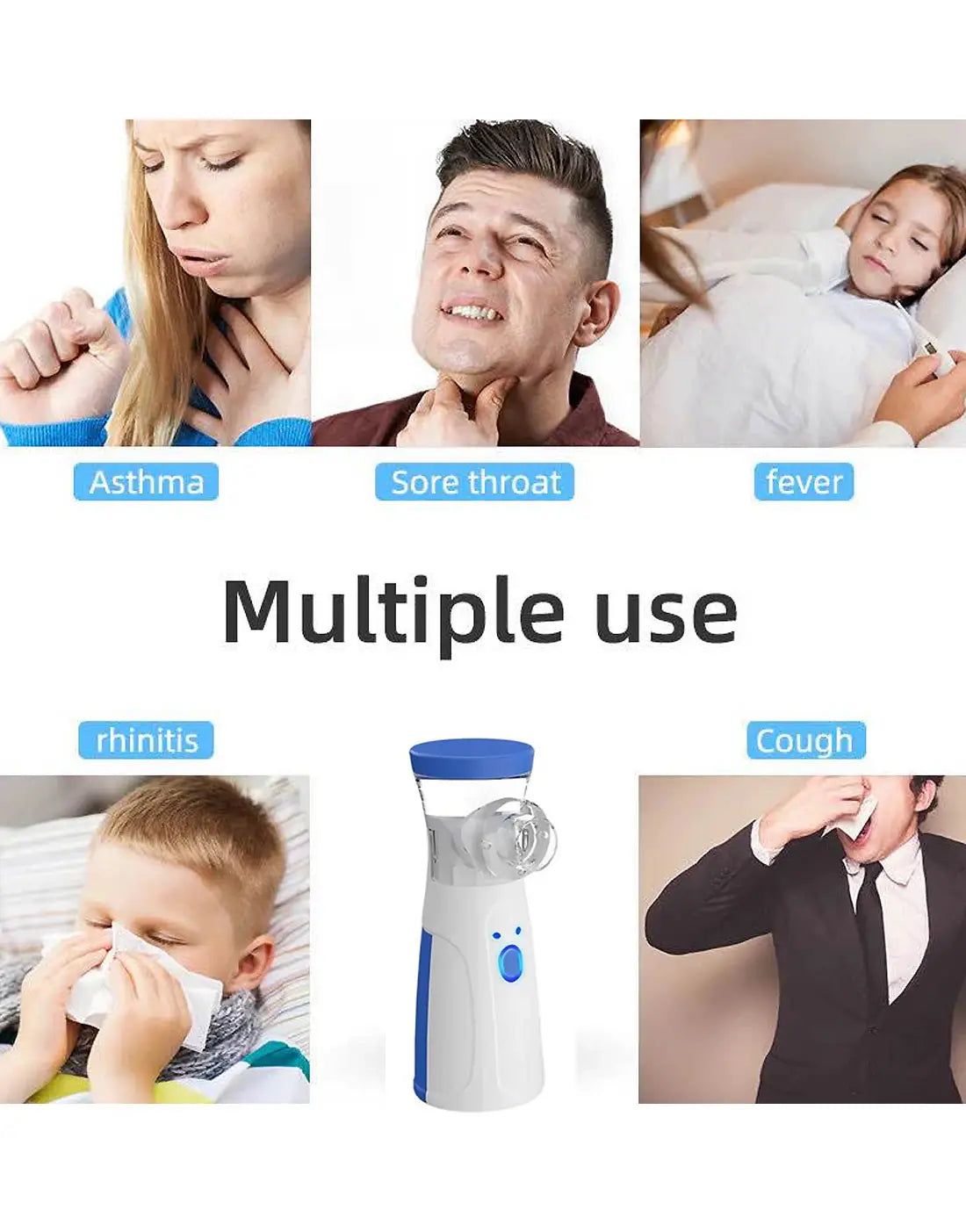 Portable Mesh Nebulizer Machine JSL-W302 with Masks & Mini Inhaler for Kids & Adults