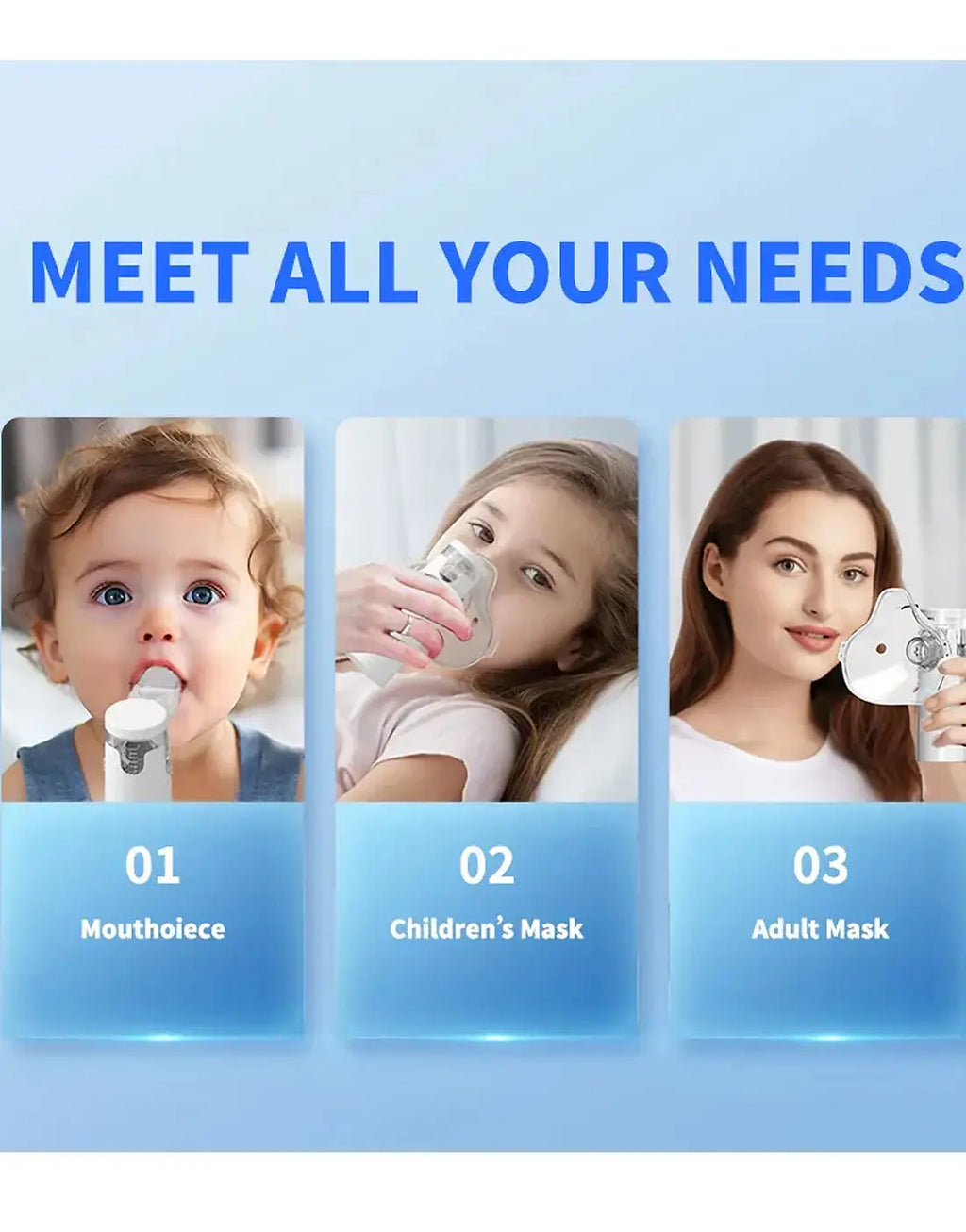 Portable Mesh Nebulizer Machine JSL-W302 with Masks & Mini Inhaler for Kids & Adults
