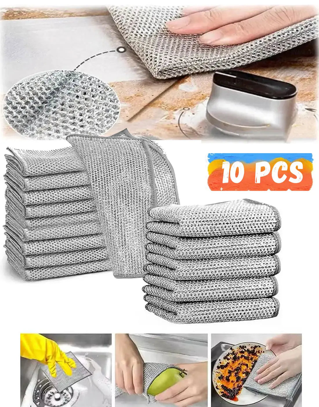 Pack of 10 Kitchen Steel Mesh Wire Dishwasher Cleaning Cloth