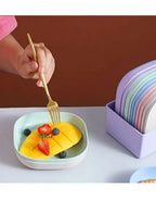 10‑Piece Plastic Reusable Food Plates Set with Stand – Ideal for Snacks and Breakfast