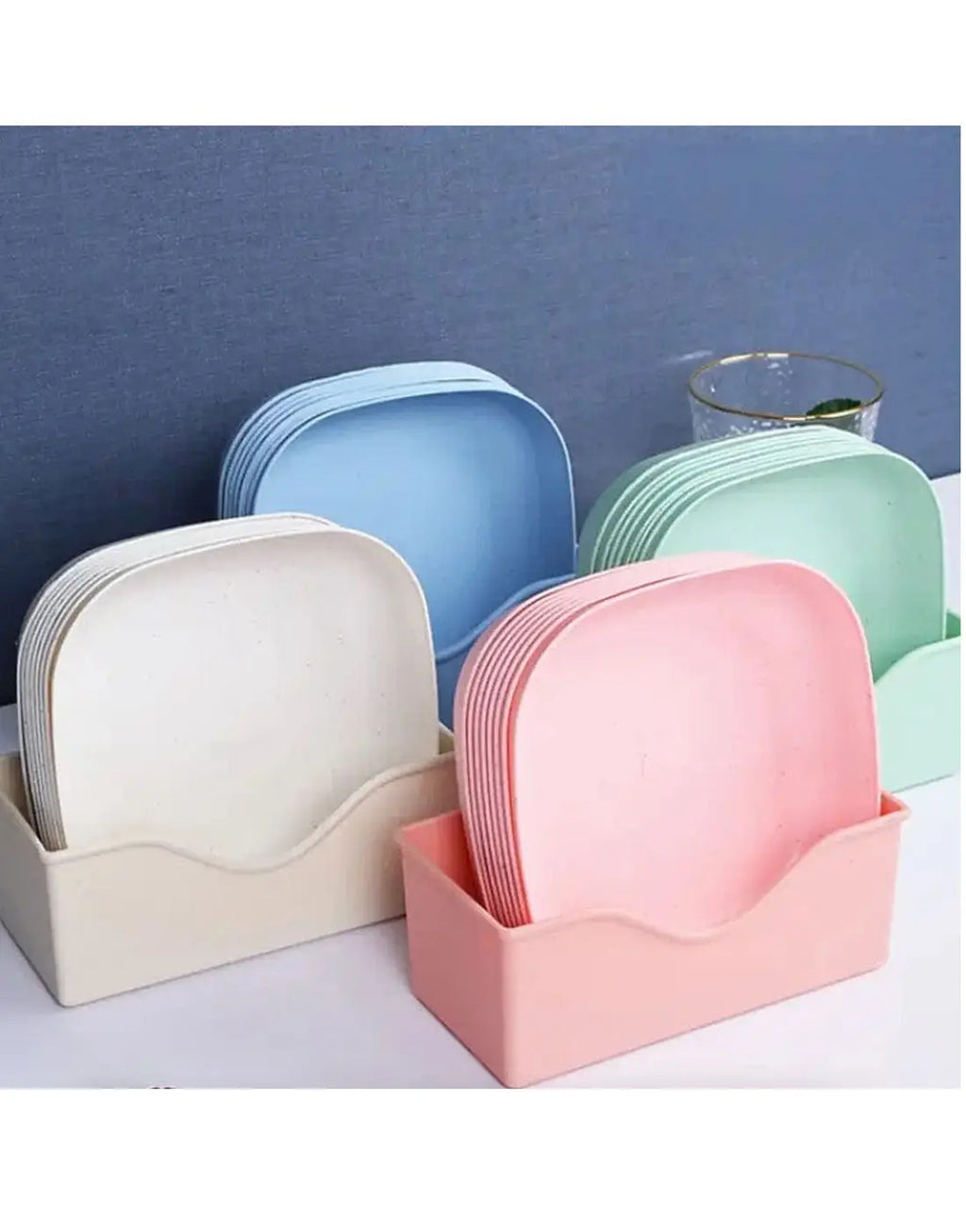 10‑Piece Plastic Reusable Food Plates Set with Stand – Ideal for Snacks and Breakfast