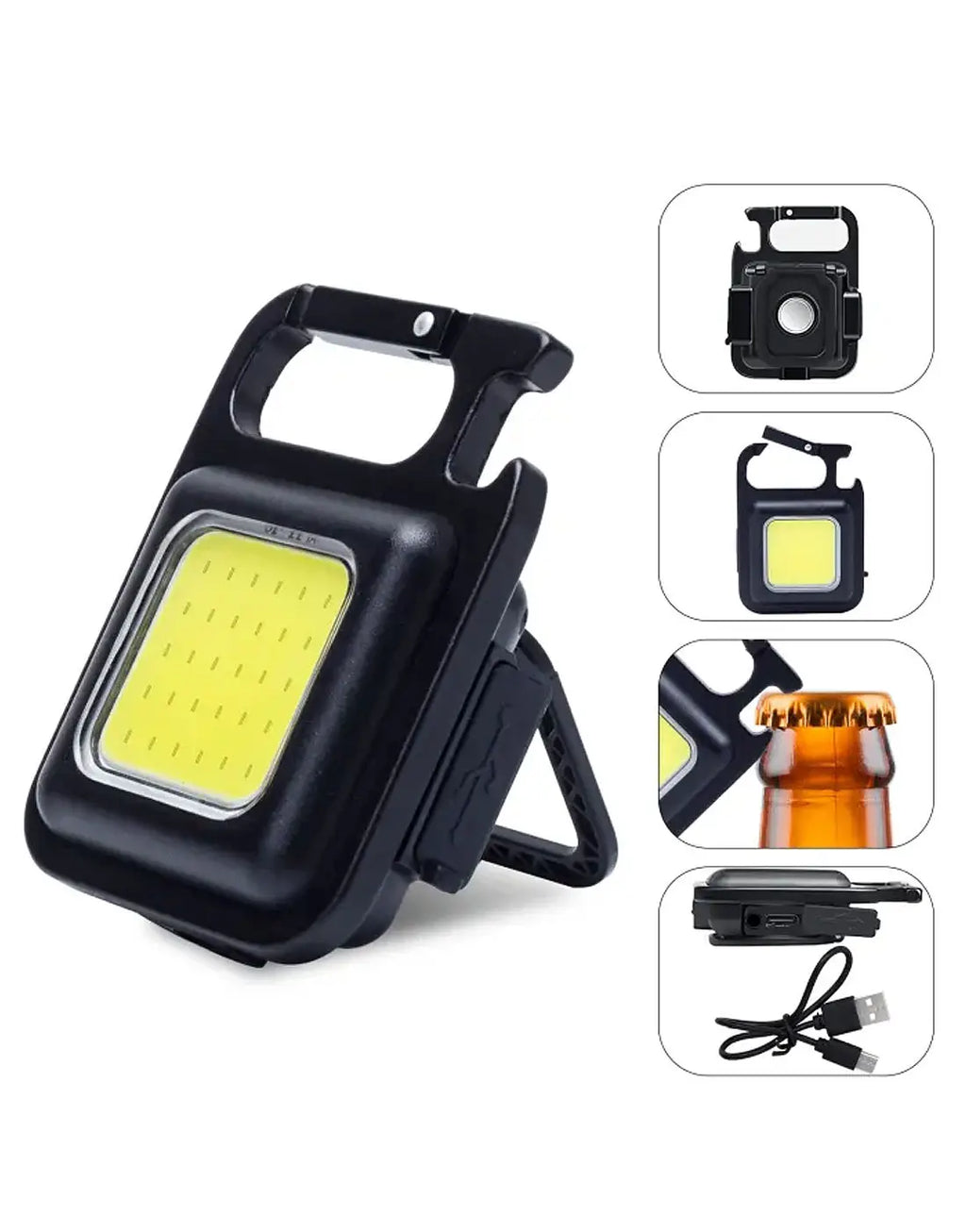 COB Rechargeable Pocket Keychain Flashlight with Bottle Opener & Magnet Base