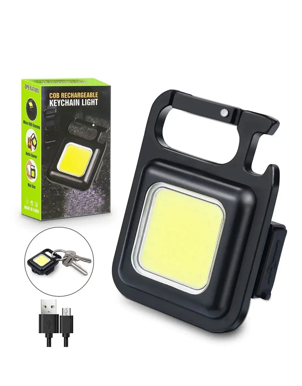 COB Rechargeable Pocket Keychain Flashlight with Bottle Opener & Magnet Base
