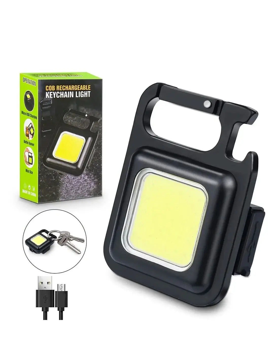 COB Rechargeable Pocket Keychain Flashlight with Bottle Opener & Magnet Base