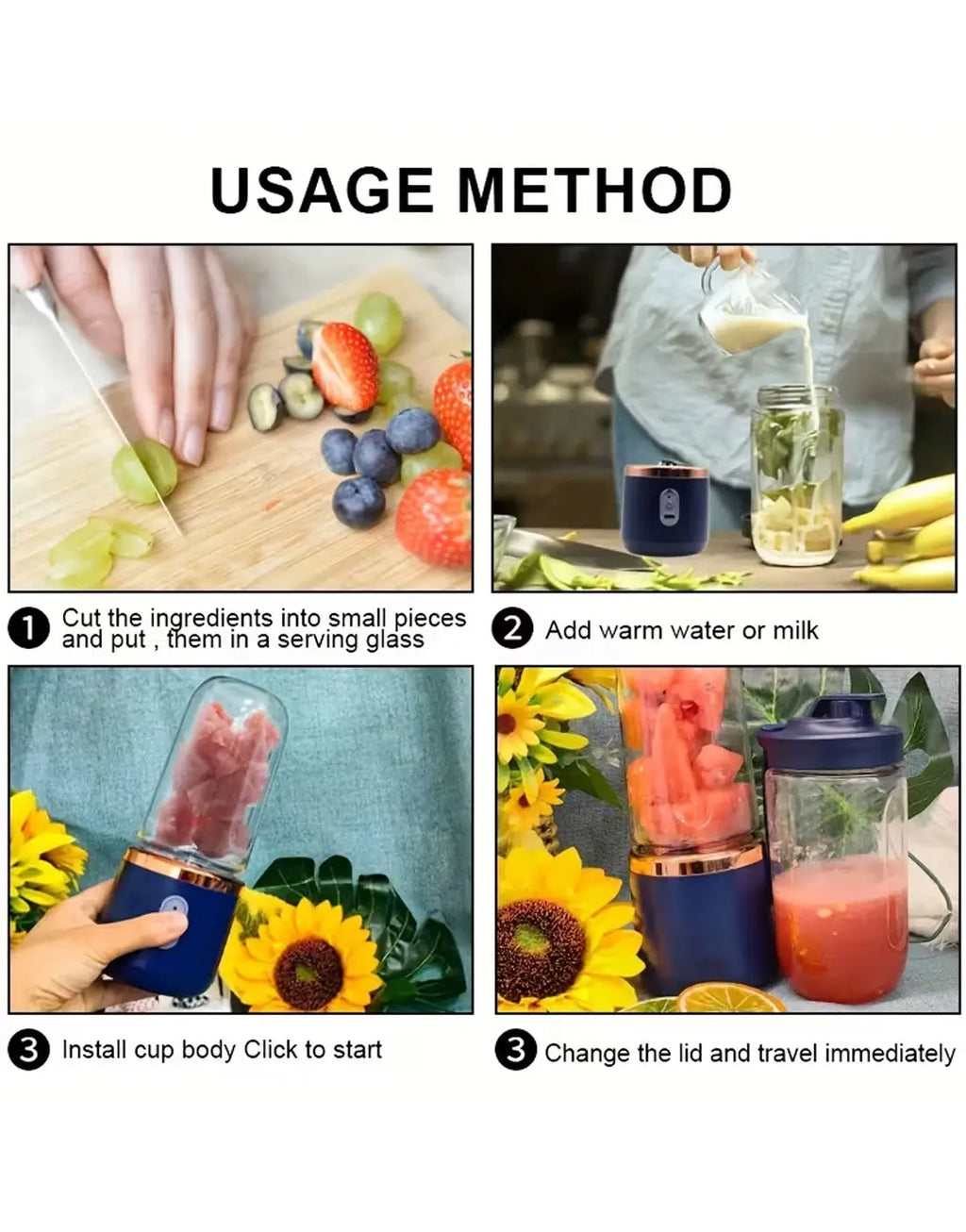 2-In-1 USB Rechargeable Portable Juicer Blender for Smoothies, Shakes, and Frozen Drinks