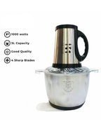 3L Food Processor, Vegetable & Meat Chopper, Qeema Machine – Stainless Steel Bowl 1000W