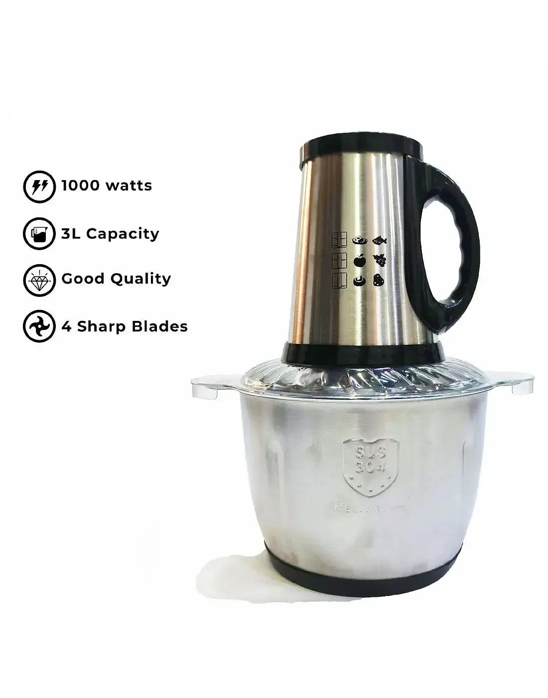3L Food Processor, Vegetable & Meat Chopper, Qeema Machine – Stainless Steel Bowl 1000W