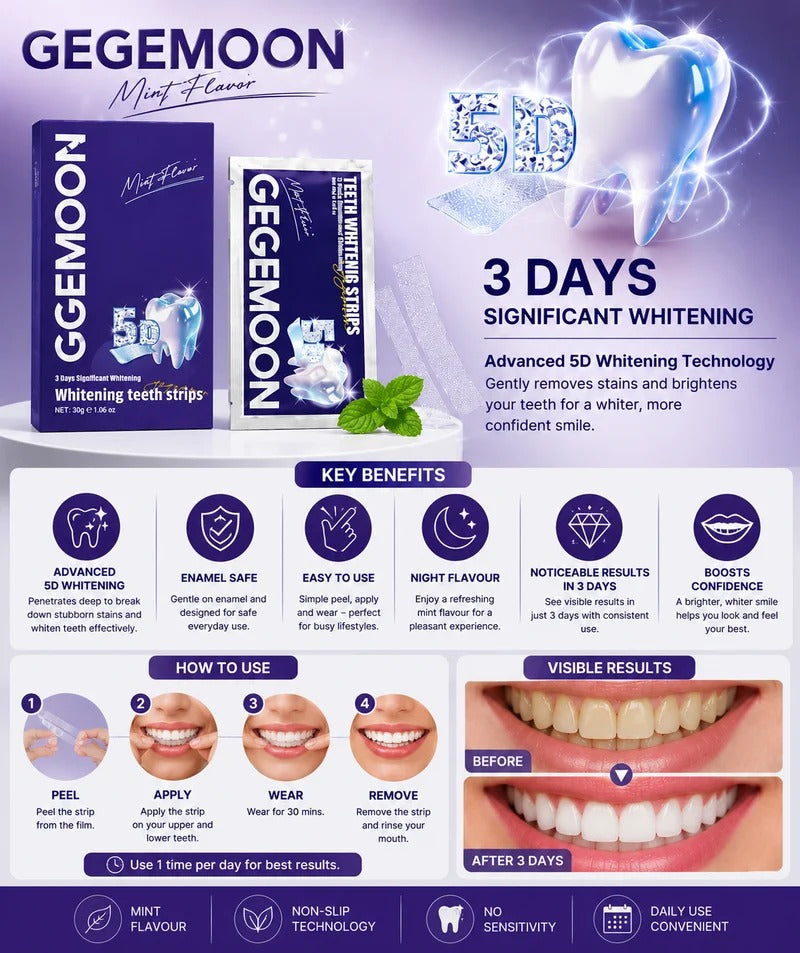 GEGEMOON 5D Teeth Whitening Strips - Mint Flavor
