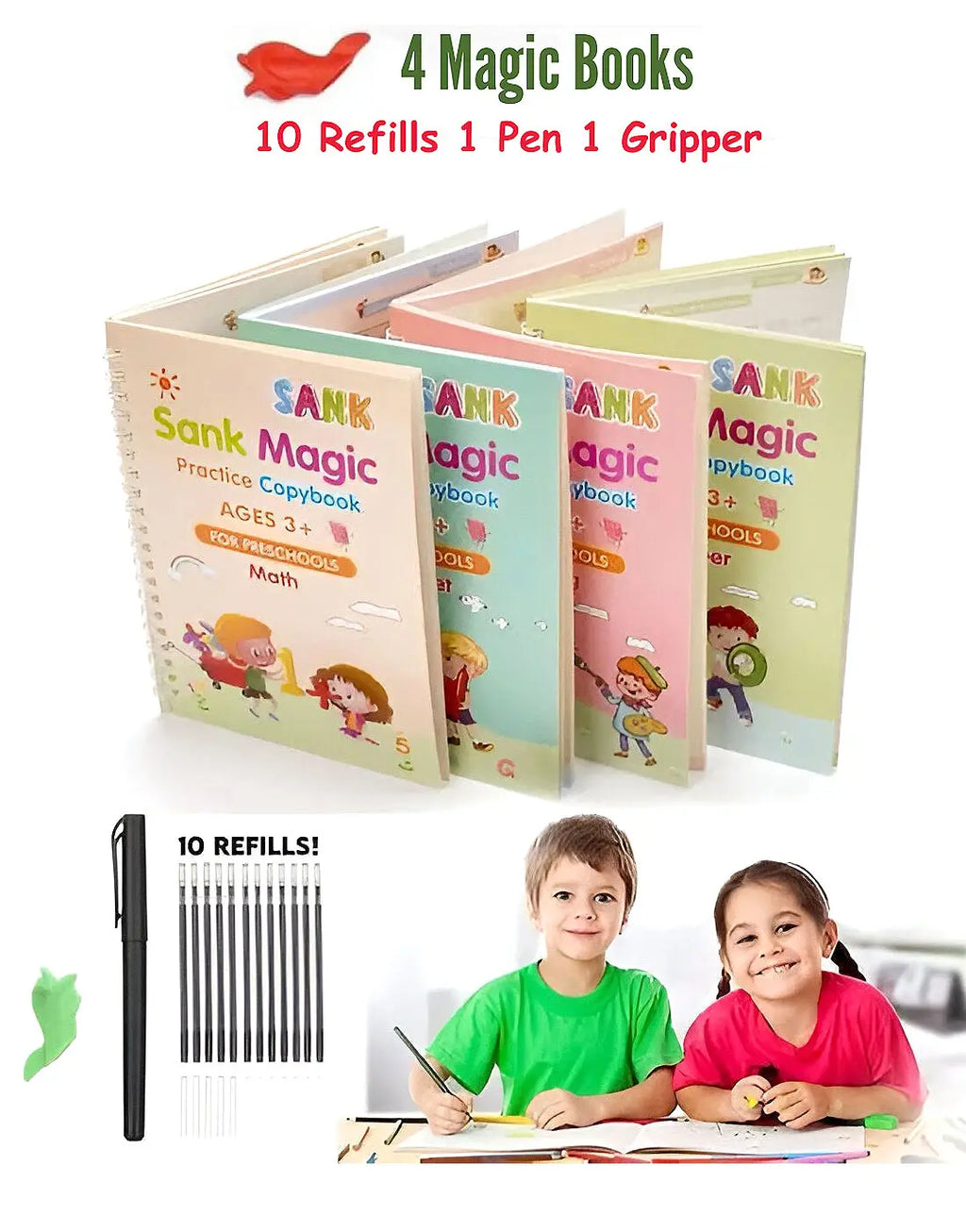 Sank Magic Reusable 4 Practice Copybook + Magic Pen with 10 Refills