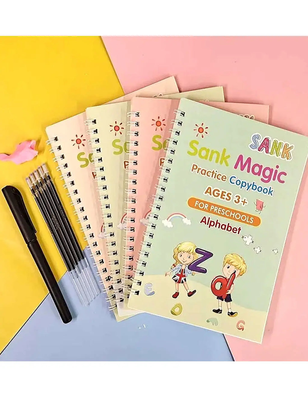 Sank Magic Reusable 4 Practice Copybook + Magic Pen with 10 Refills