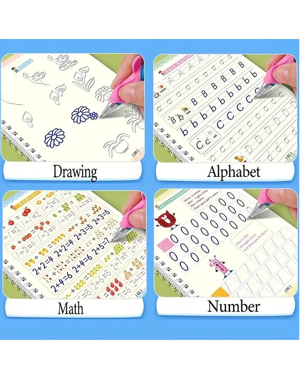 Sank Magic Reusable 4 Practice Copybook + Magic Pen with 10 Refills