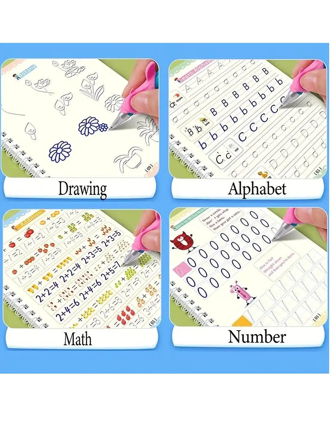 Sank Magic Reusable 4 Practice Copybook + Magic Pen with 10 Refills