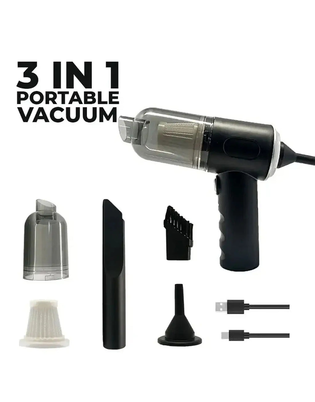 3‑in‑1 Portable Mini Vacuum Cleaner for Car, Home & Pets Use
