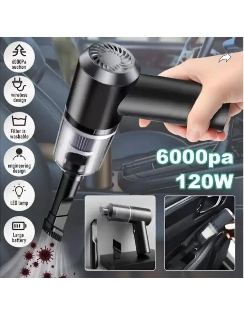 3‑in‑1 Portable Mini Vacuum Cleaner for Car, Home & Pets Use