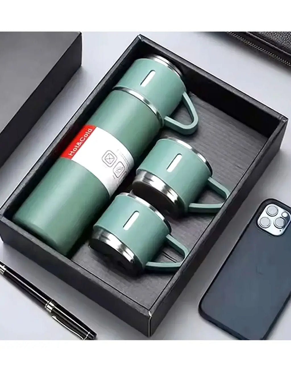 3 Cup Double-Layer Stainless Steel Vacuum Flask Set - 500ml