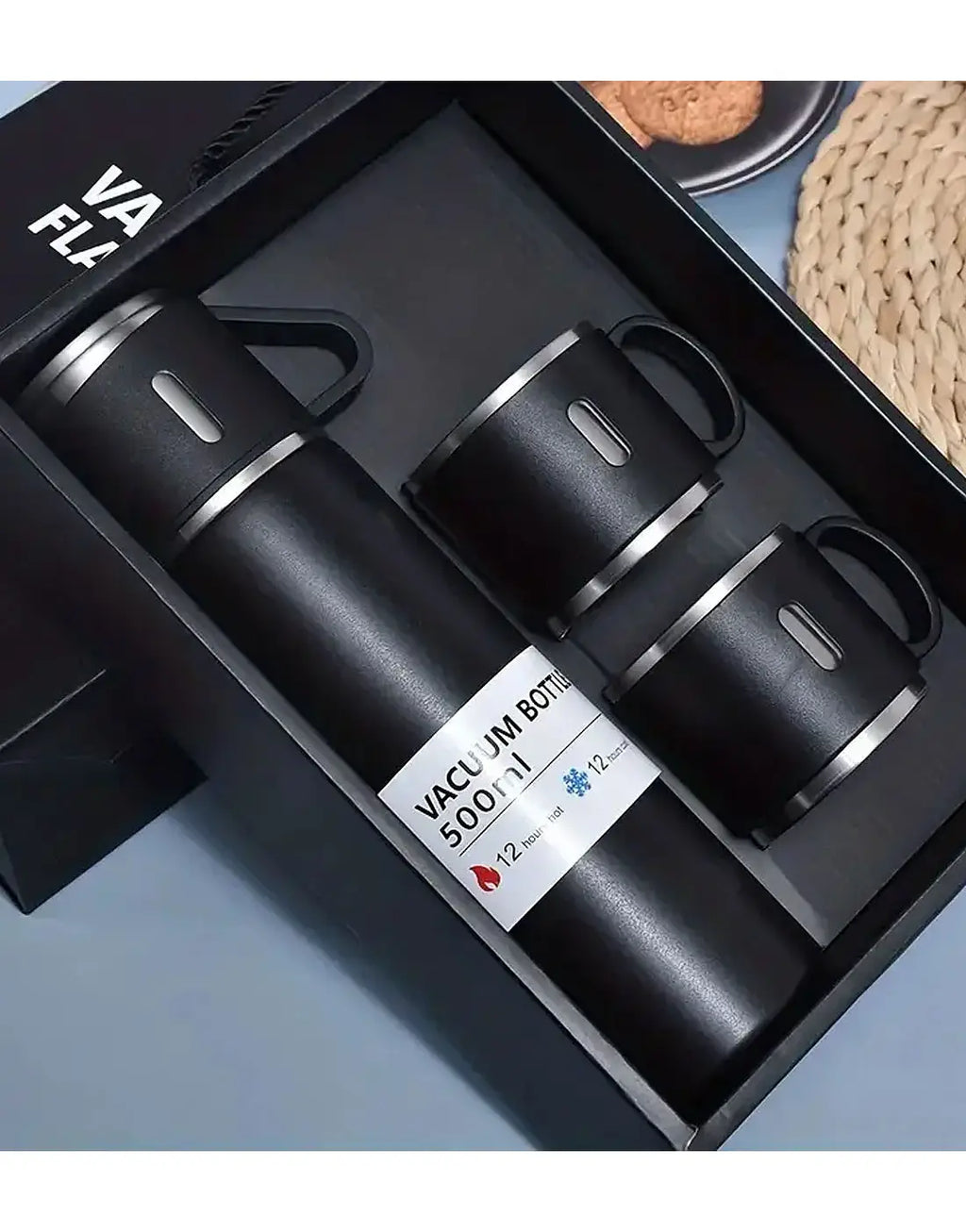 3 Cup Double-Layer Stainless Steel Vacuum Flask Set - 500ml