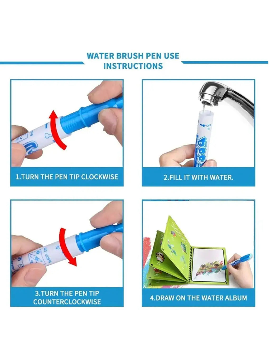 Magic Water Painting Coloring Book with Magic Water Pen